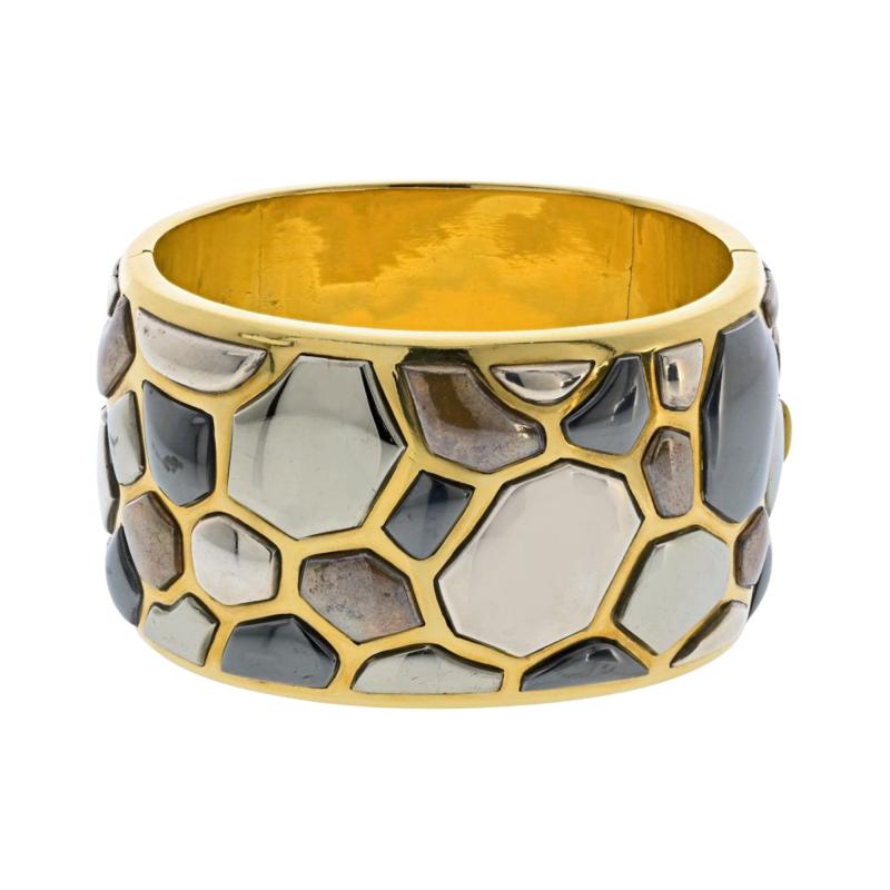  Tiffany Co Tiffany Co 18K Yellow Gold Angela Cummings 1981 Silver Inlay Bangle Bracelet