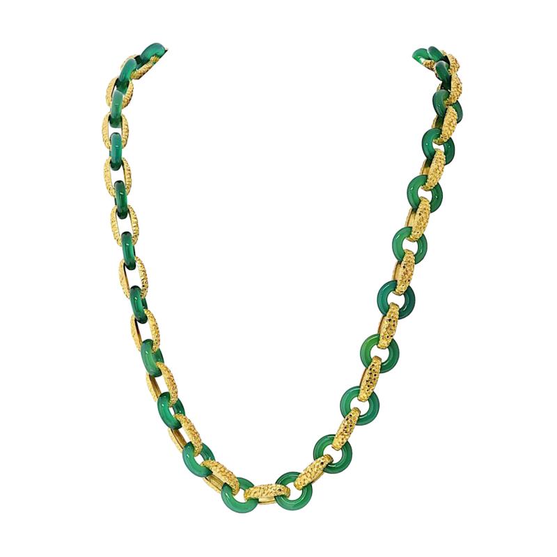  Tiffany Co Tiffany Co 18K Yellow Gold Chrysoprase Round And Gold Link 26 Inch Necklace