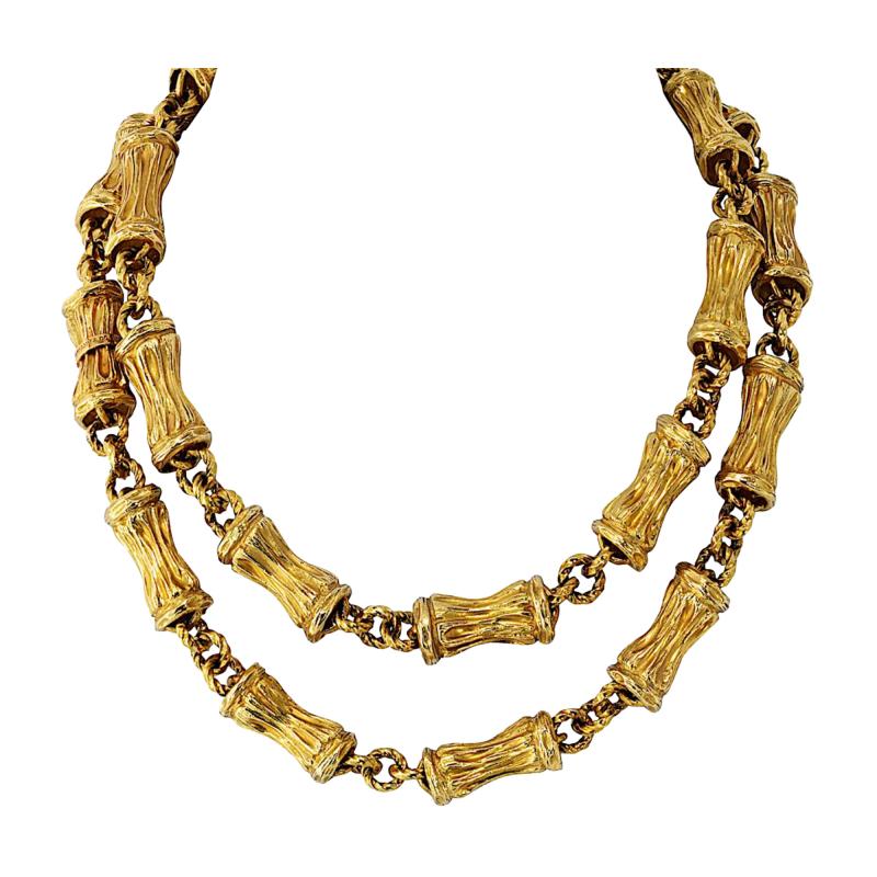  Tiffany Co Tiffany Co 18K Yellow Gold Circa 1970s 30 Inch Bamboo Finish Necklace