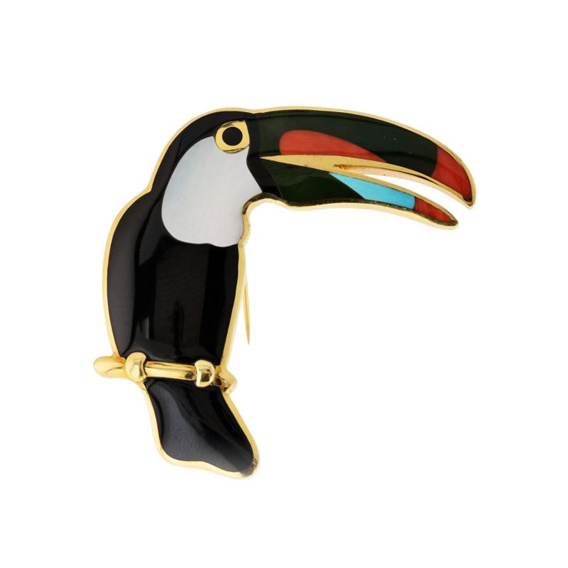  Tiffany Co Tiffany Co 18K Yellow Gold Toucan Enamel Bird Brooch