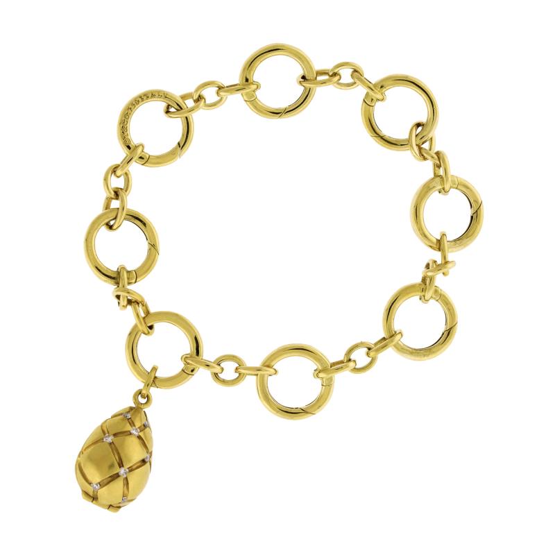  Tiffany Co Tiffany Co 18k Yellow Gold Charm Bracelet with Diamond Egg Locket