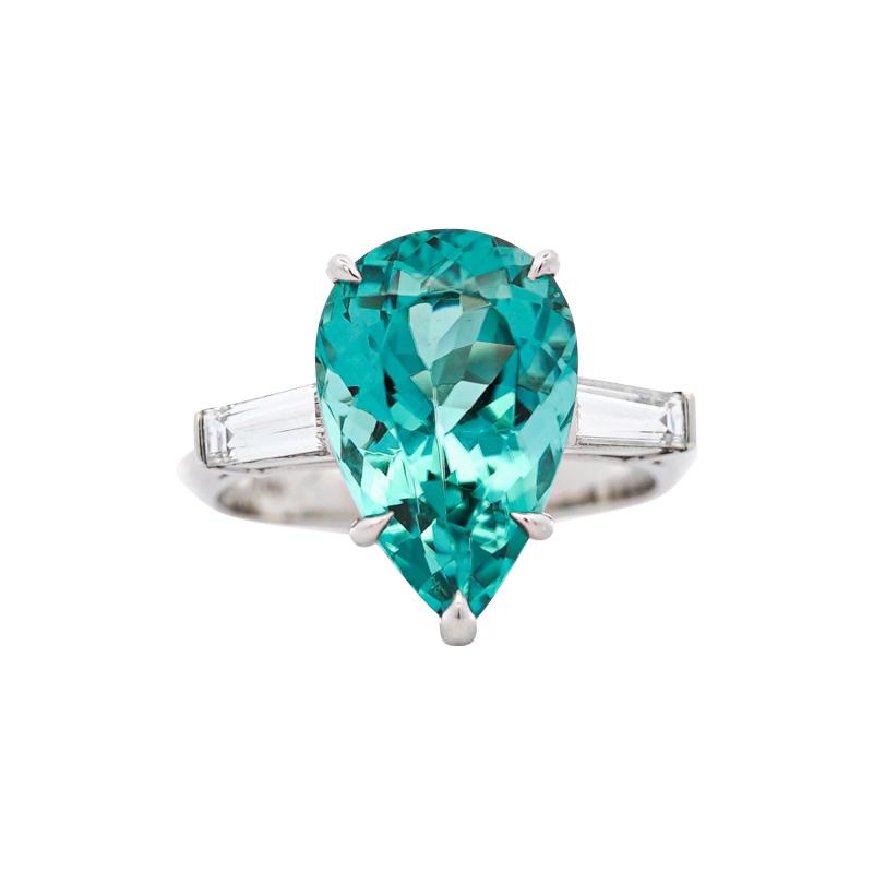  Tiffany Co Tiffany Co 6 5 Carat Pear Cut Green Blue Tourmaline and Diamond Platinum Ring