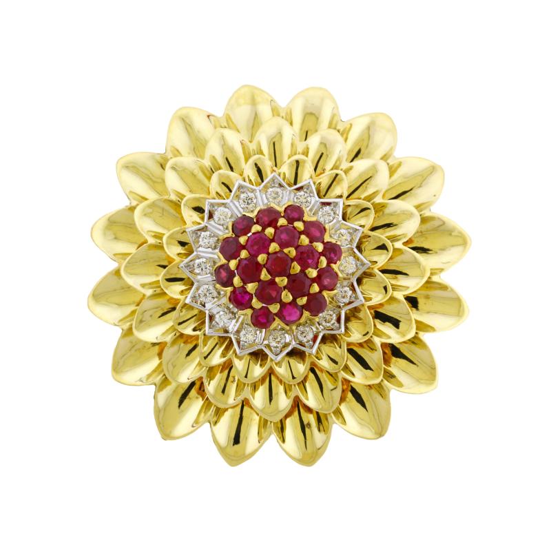  Tiffany Co Tiffany Co Diamond and Ruby Flower 18kt Vintage