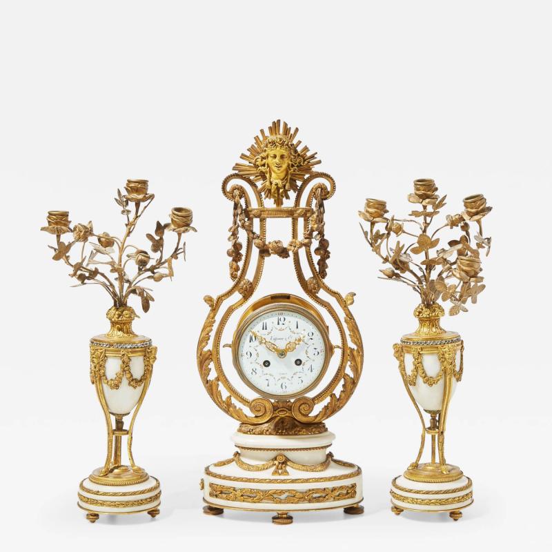  Tiffany Co Tiffany Co French Louis XVI Clock Garniture Set Bronze Marble France