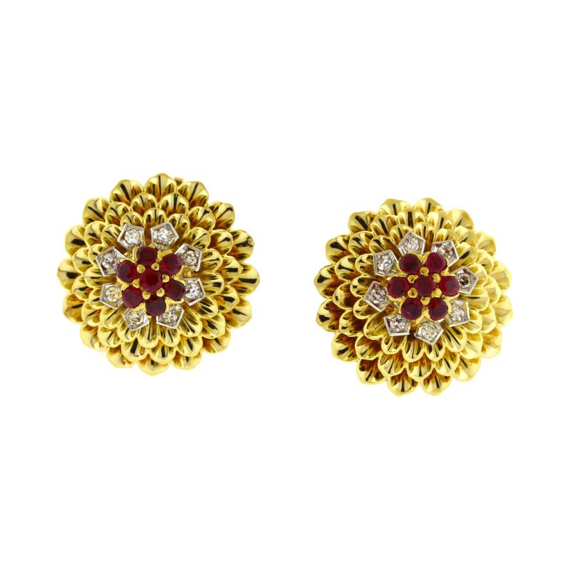  Tiffany Co Tiffany Co Ruby and Diamond Flower Earrings 18kt