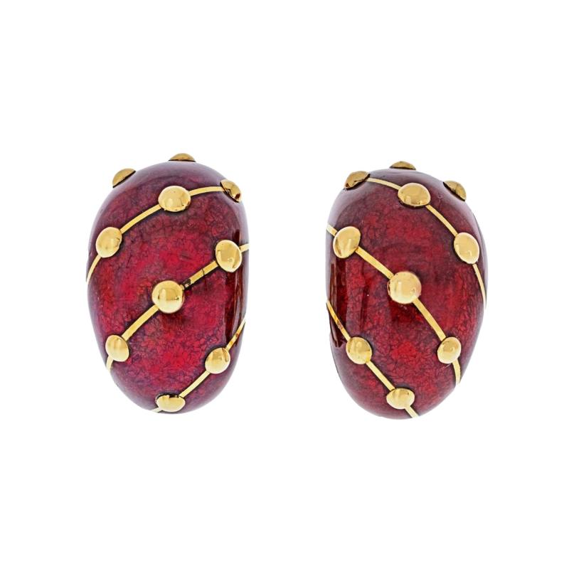  Tiffany Co Tiffany Co Schlumberger 18K Yellow Gold Red Enamel Banana Earrings