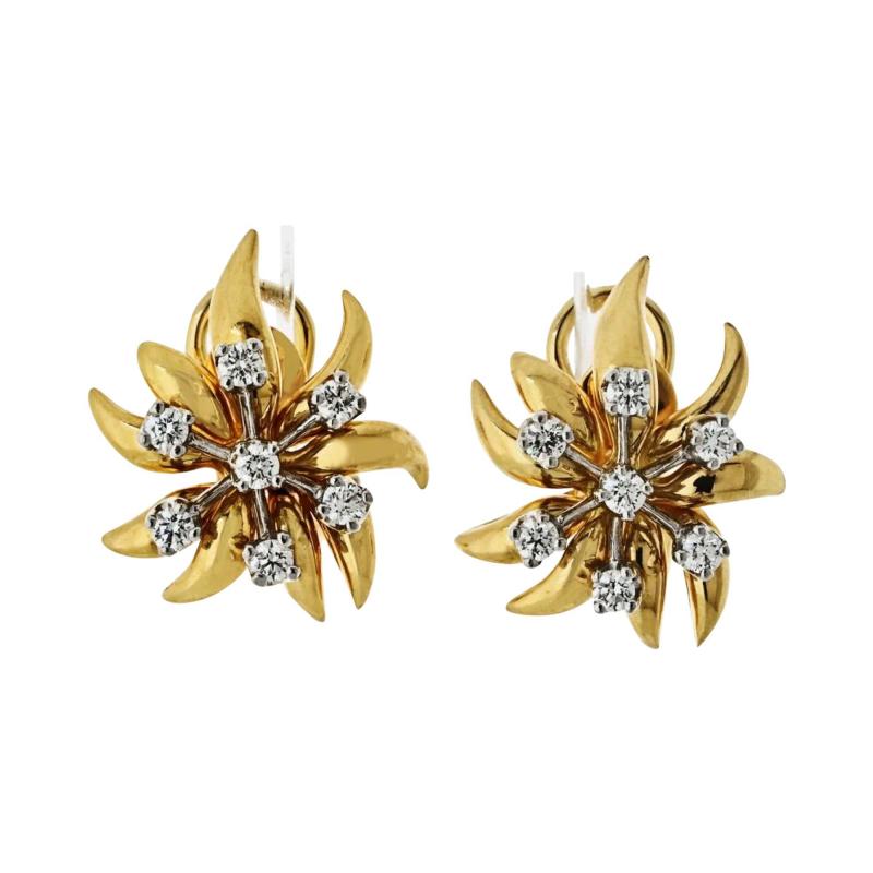  Tiffany Co Tiffany Co Schlumberger Platinum 18K Yellow Gold Flame Earrings