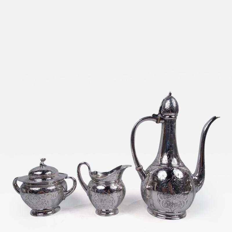  Tiffany Co Tiffany Exotic Sterling Silver 3 Piece Turkish Coffee Set