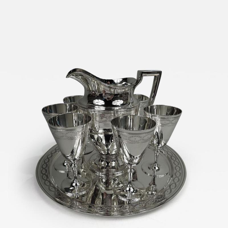  Tiffany Co Tiffany Winthrop Drinks Set for 6 with Pitcher Goblets on Tray