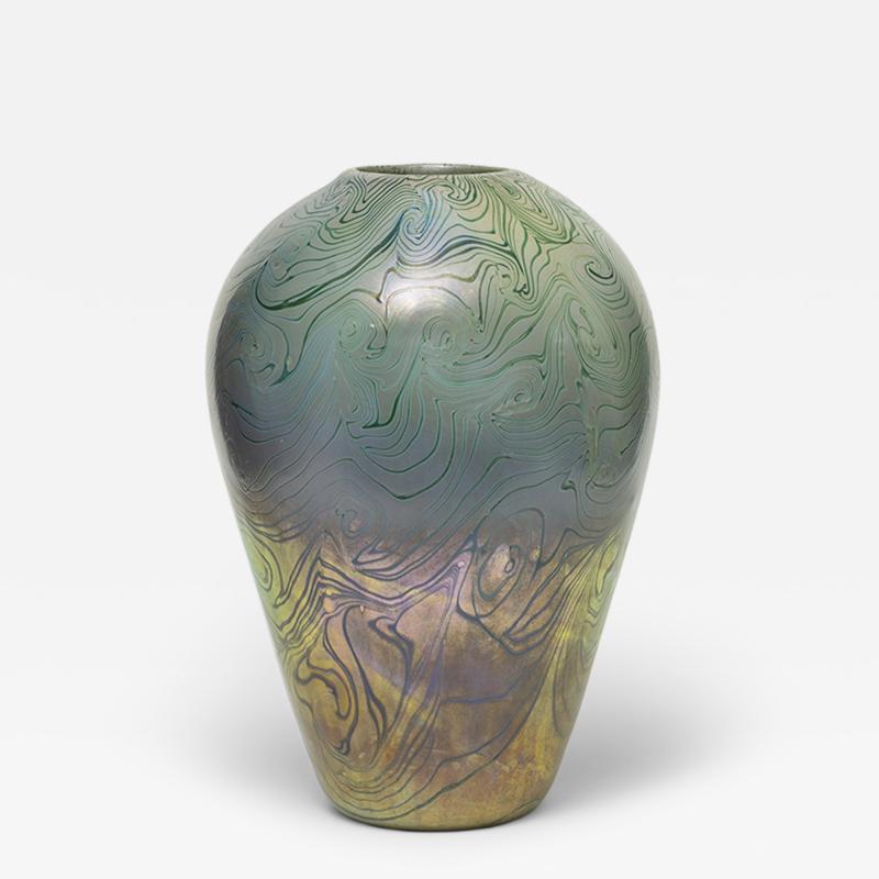  Tiffany Glass Decorating Co Early Monumental Decorated Favrile Glass Vase