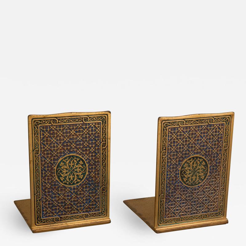  Tiffany and Co A Pair of Tiffany Gilt and Enamel Bookends in the Medallion Pattern 2028 