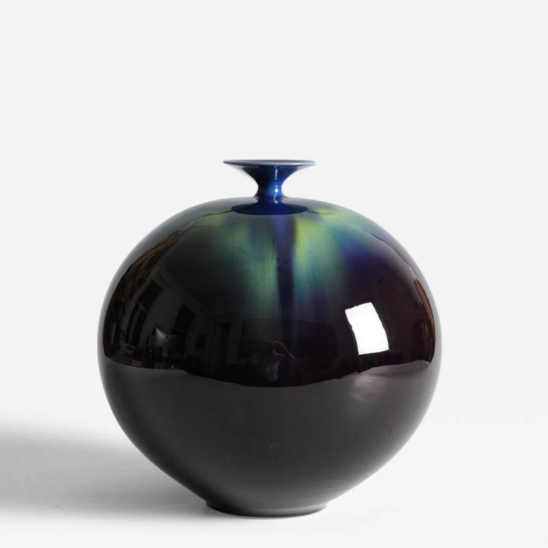  Tokuda Yasokichi III Spherical Jar with Azure Glazes 1990s