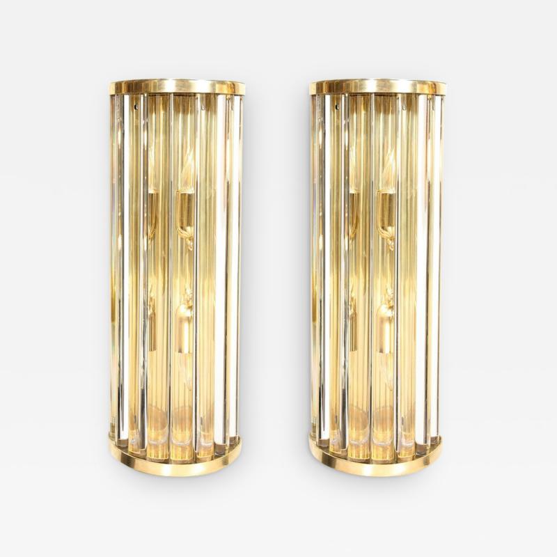  Tosso Murano Mid Century Hand Blown Murano Glass Rod Brass Sconces Signed Tosso Murano