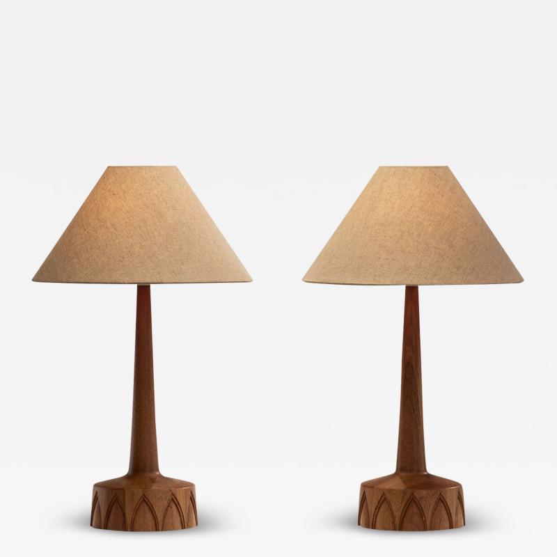  Tran s Stilarmatur AB A Pair of Solid Wood Table Lamps by AB Stilarmatur Tran s Sweden ca 1960s