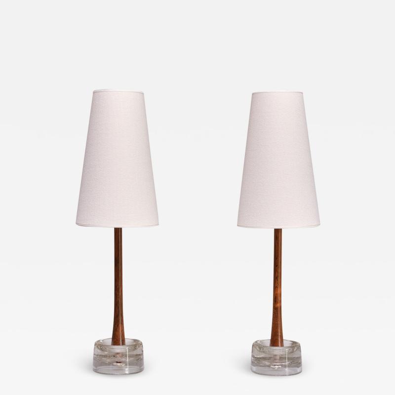  Tran s Stilarmatur AB Pair of Stilarmatur Tran s Table Lamps in Rosewood and Glass Sweden 1960s