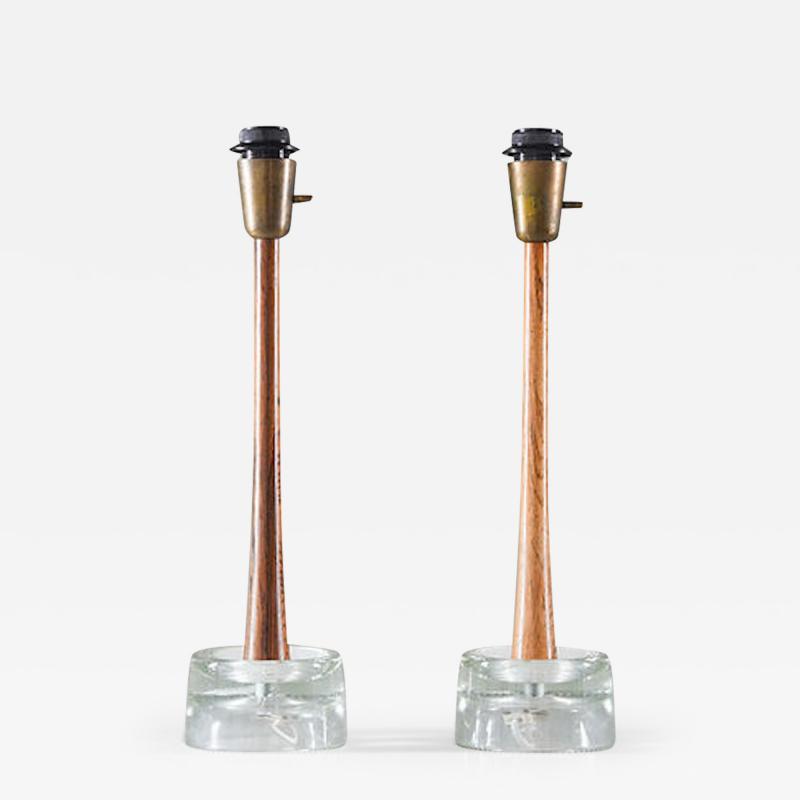  Tran s Stilarmatur AB Pair of Swedish Table Lamps in Wood and Glass by Stilarmatur Tran s