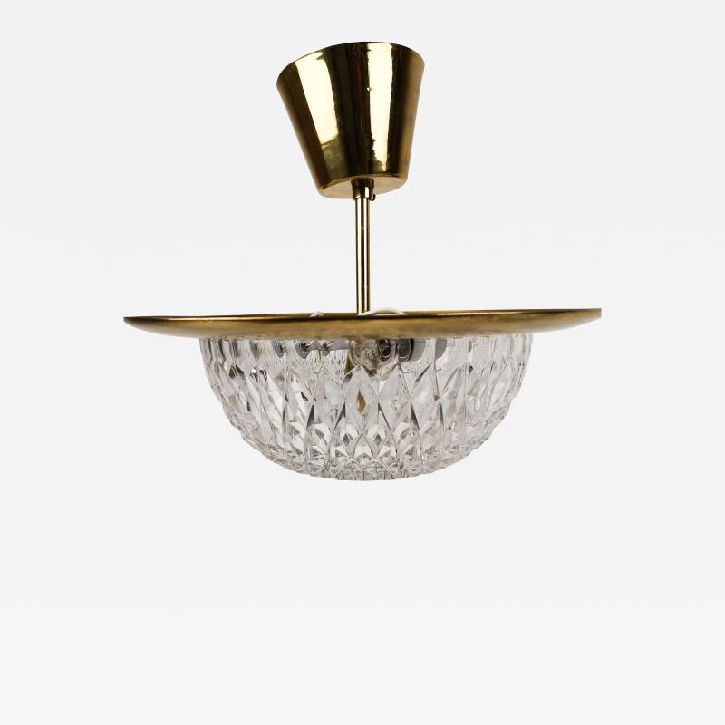  Tyringe Konsthantverk 1960s Brass and Crystal Celling Lamp by Tyringe for Orrefors Sweden