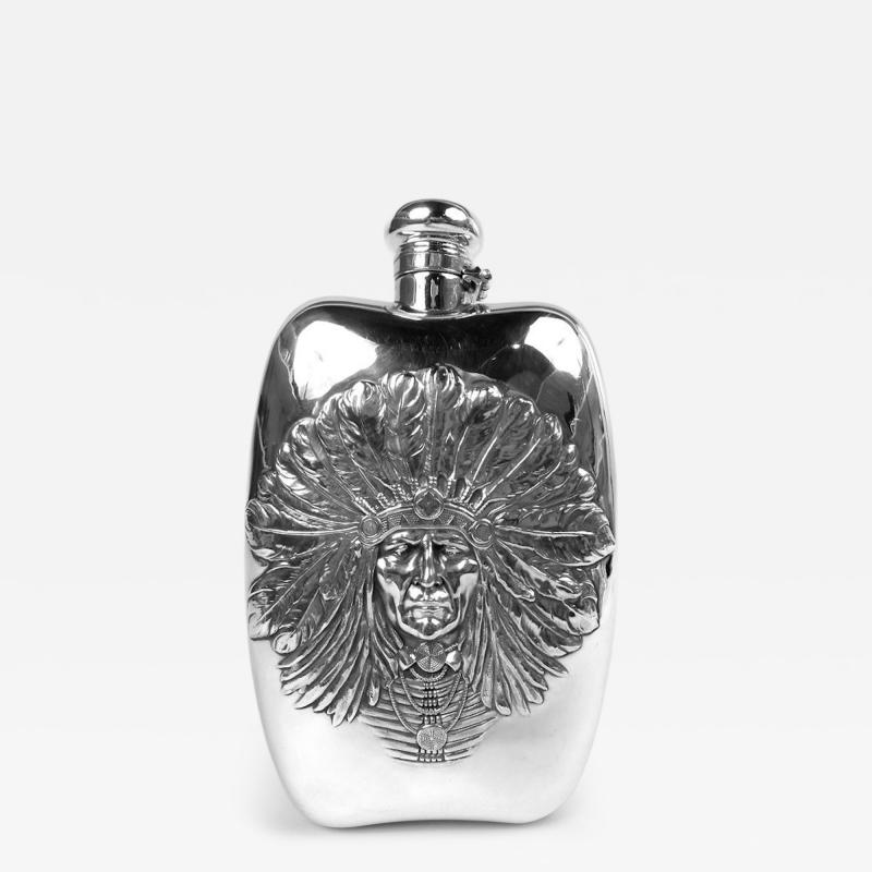  Unger Bros Unger Bros Large Sterling Silver Native American Indian Chief Flask