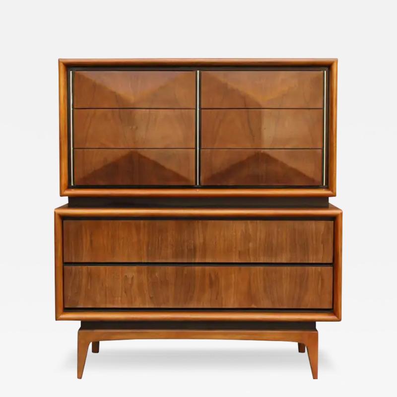  United Furniture Corporation Expertly Restored United Furniture Diamond Tall Dresser in Cerused Walnut 1960s