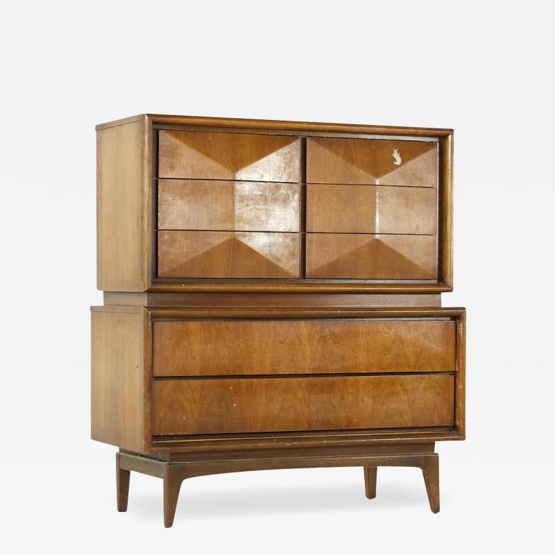  United Furniture Corporation United Diamond Mid Century Walnut Highboy Dresser