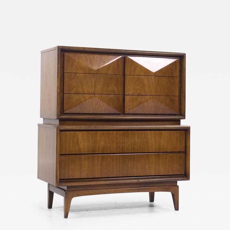  United Furniture Corporation United Furniture Mid Century Diamond Walnut Highboy Dresser