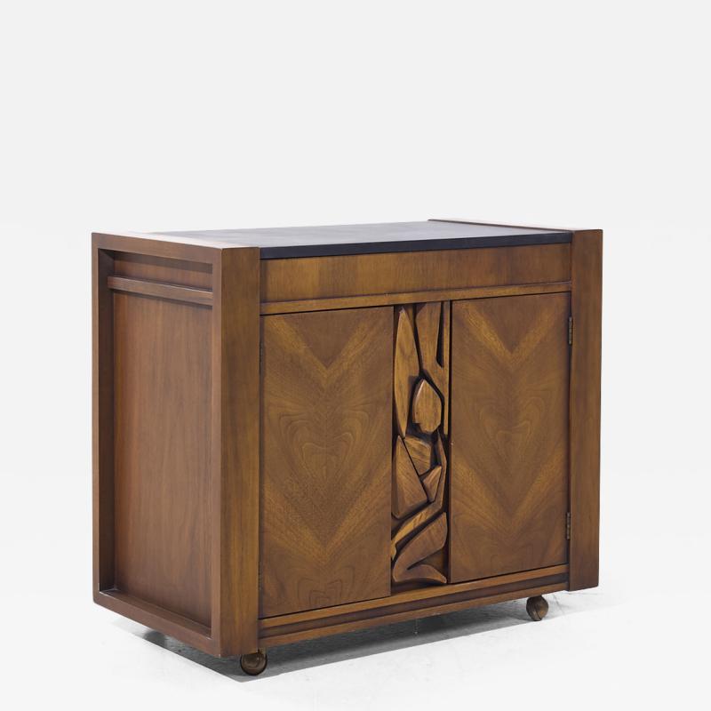  United Furniture Corporation United Mid Century Tiki Walnut Serving Bar Cart