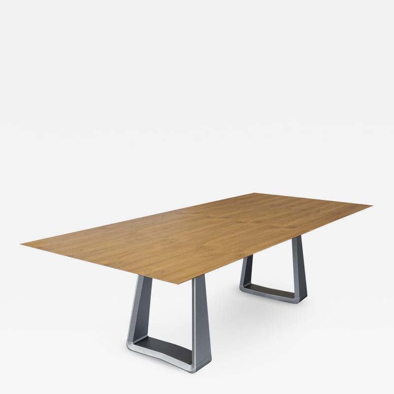  Uultis Design Wing Dining Table with Chamfered Teak Veneered Top and Graphite Painted Base
