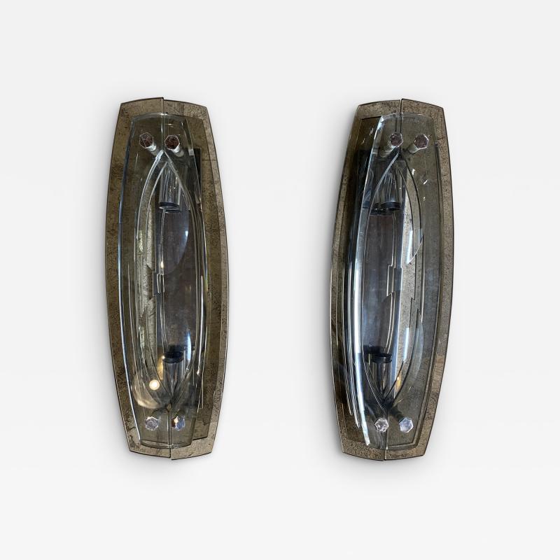  VECA Pair of 2 Italian Double Glass Sconces By VECA 1980s