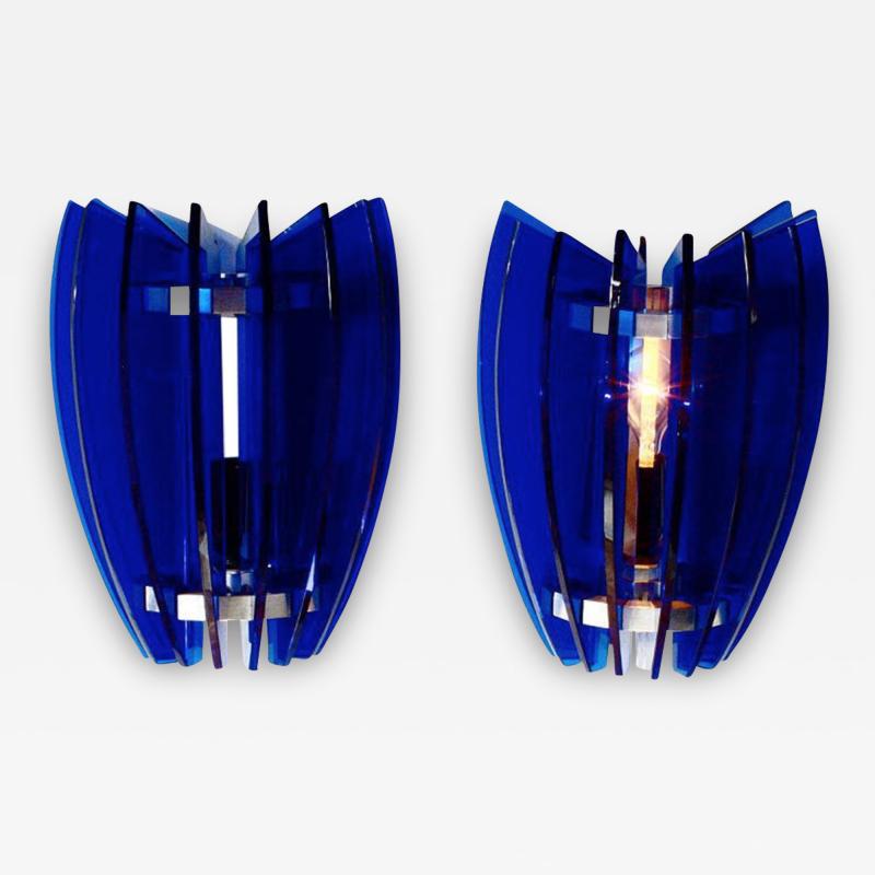  VECA Pair of Sconces by Veca Milano in Cobalt Blue Italy 1970