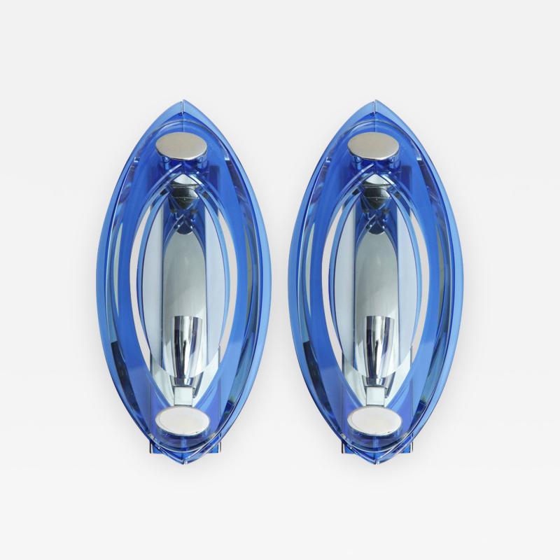  VECA Veca 3 Layer Blue Murano Glass Sconces