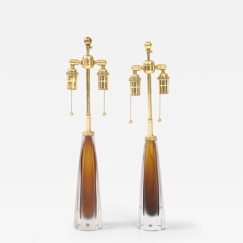  VICKI LINDSTRAND Pair of Cognac Colored Glass Lamps by Vicki Lindstrand for Kosta Boda