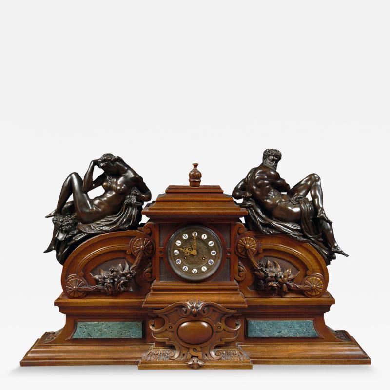  VICTOR PAILLARD FRENCH CARVED WOOD AND BRONZE MOUNTED MANTEL CLOCK BY VICTOR PAILLARD