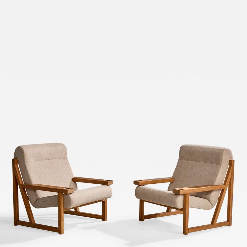  Vagn Fuglsang Vagn Fuglsang Lounge Chairs with Pine and Fabric Denmark 1970s