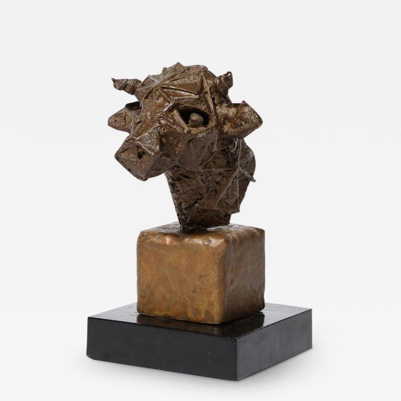  Valdema Balutis Mid Century Brutalist Caste Bronze Bulls Head Sculpture signed Valdema Balutis