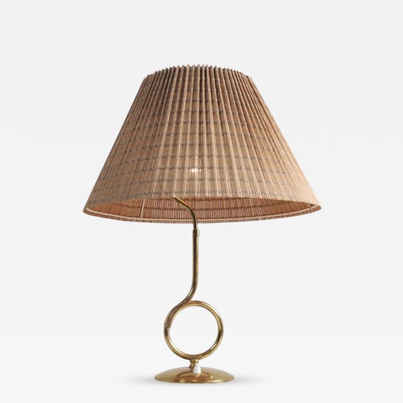  Valinte OY Large Mid Century Modern Valinte Table Lamp in Brass Rattan Finland 1950s