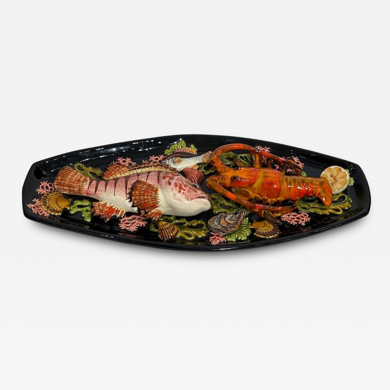  Vallauris Majolica dish decorated with sea animals Poterie de Vallauris France circa 1960