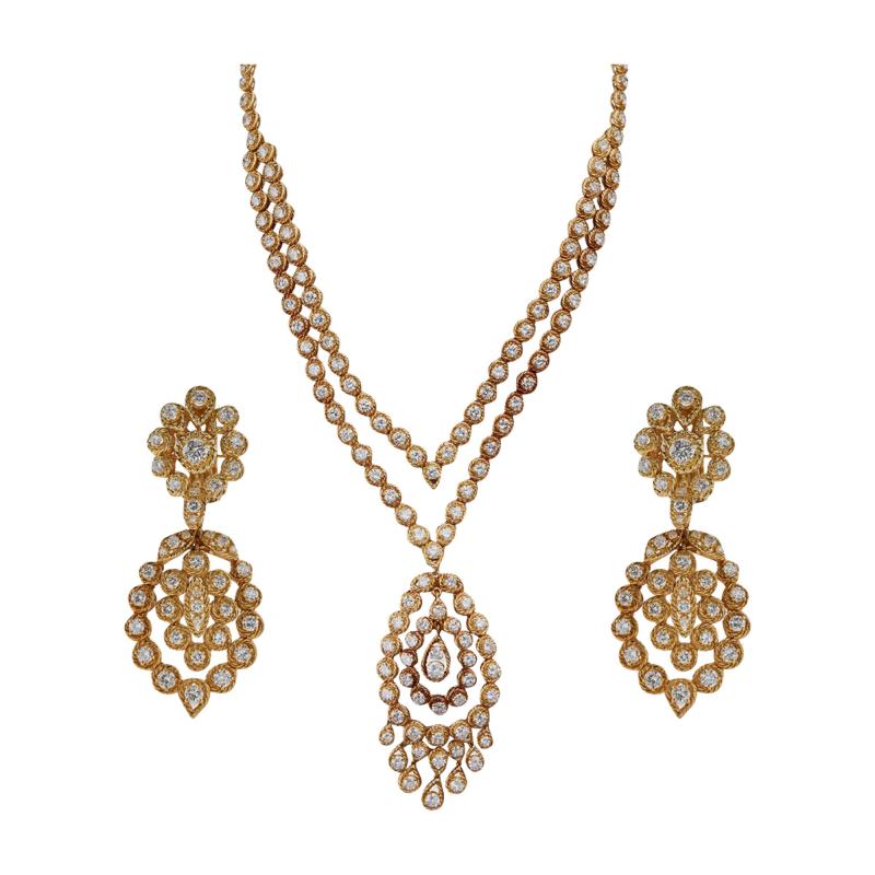  Van Cleef Arpels Indian inspired Convertible Diamond Necklace and Pendant Earrings
