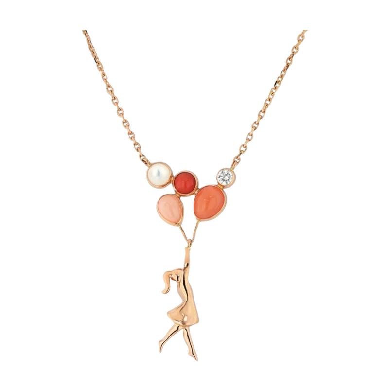  Van Cleef Arpels VAN CLEEF ARPELS 18K ROSE GOLD MERCRED A PARIS CORAL GIRL CHARM NECKLACE