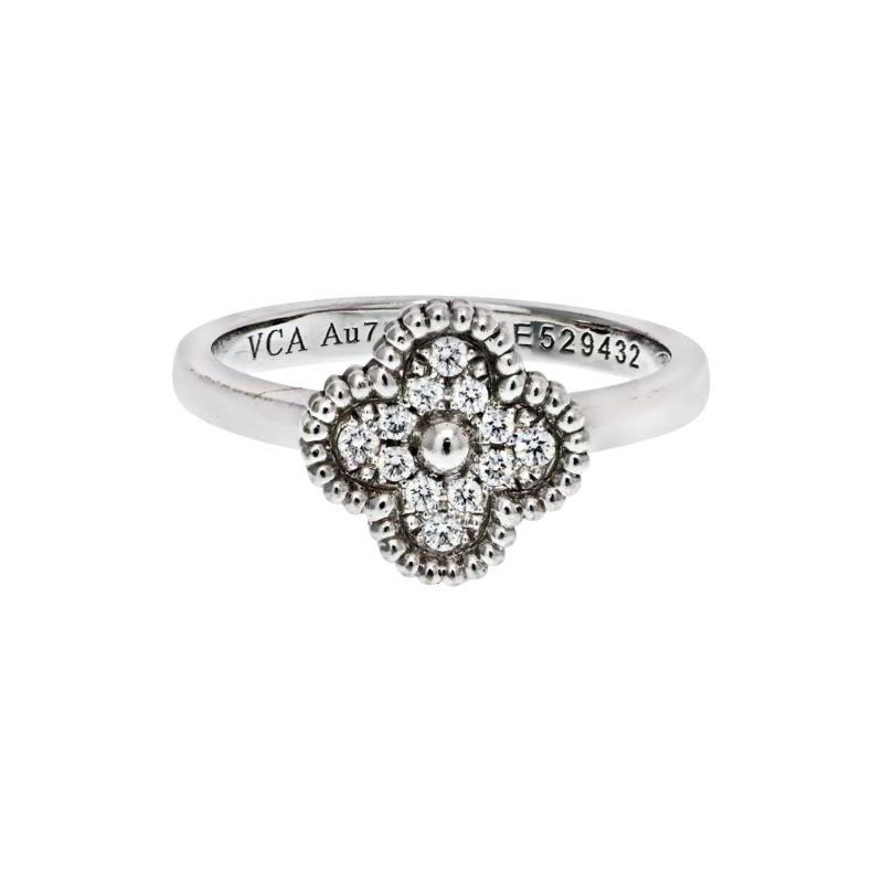  Van Cleef Arpels VAN CLEEF ARPELS 18K WHITE GOLD SWEET ALHAMBRA DIAMOND SIZE 47 RING