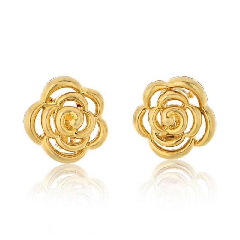  Van Cleef Arpels VAN CLEEF ARPELS 18K YELLOW GOLD 1998 OPENWORK FLOWER BLOSSOM EARRINGS