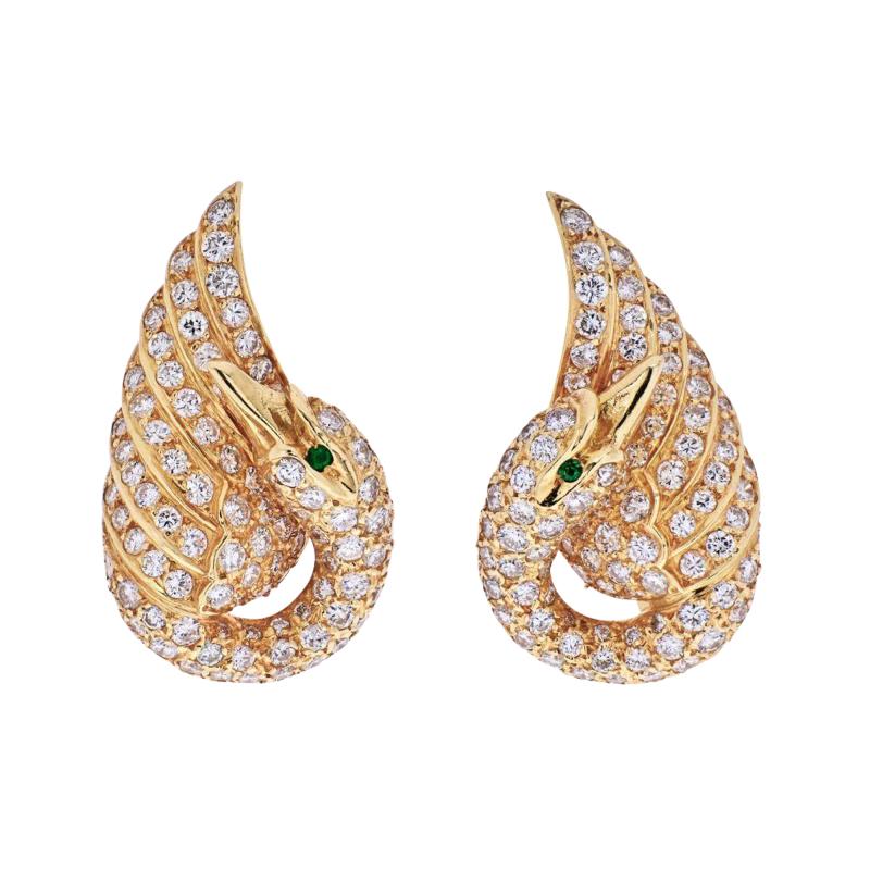  Van Cleef Arpels VAN CLEEF ARPELS 18K YELLOW GOLD DIAMOND SWAN EARRINGS