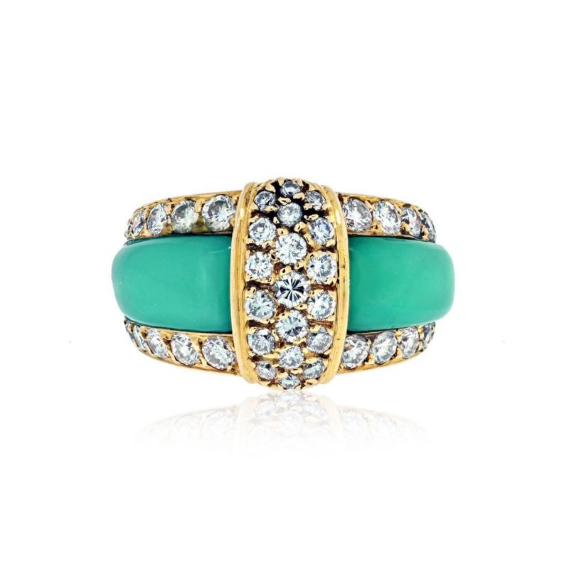  Van Cleef Arpels VAN CLEEF ARPELS 18K YELLOW GOLD GREEN CHRYSOPRASE RING