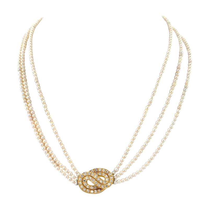  Van Cleef Arpels VAN CLEEF ARPELS 18K YELLOW GOLD MULTISTRAND PEARL DIAMOND NECKLACE