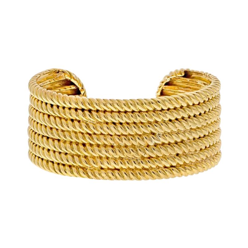  Van Cleef Arpels VAN CLEEF ARPELS 18K YELLOW GOLD SEVEN ROW TWISTED ROPE CUFF BRACELET