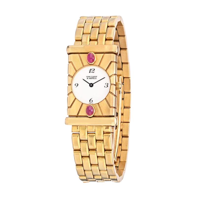  Van Cleef Arpels VAN CLEEF ARPELS 18K YELLOW GOLD VINTAGE ROUND DIAL RUBY ACCENTS LADIES WATCH