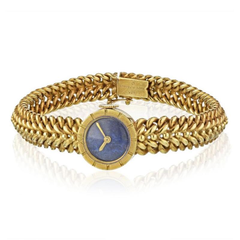  Van Cleef Arpels VAN CLEEF ARPELS 1960S 18K YELLOW GOLD ROUND BLUE LAPIS DIAL LADIES WATCH