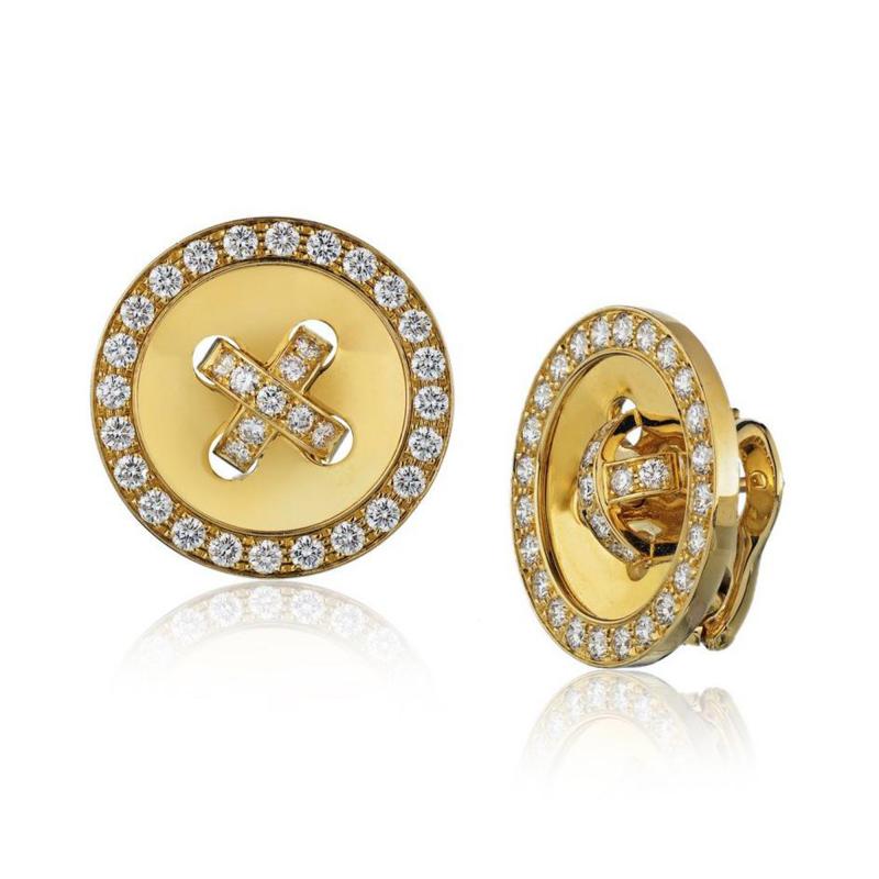  Van Cleef Arpels VAN CLEEF ARPELS BOUTONNIERE 18K YELLOW GOLD DIAMOND CLIP ON EARRINGS