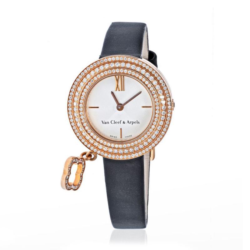  Van Cleef Arpels VCA 18K ROSE GOLD DIAMOND CHARM ALHAMBRA 25MM ROUND DIAL LADIES WATCH