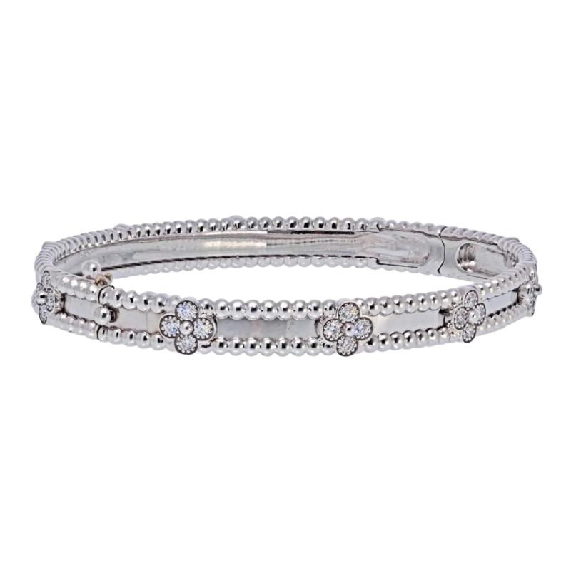  Van Cleef Arpels Van Cleef Arpels 18K White Gold Perlee Diamond Clovers Size S Bracelet