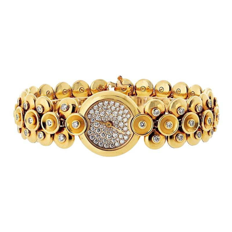  Van Cleef Arpels Van Cleef Arpels 18K Yellow Gold Bouton Dor Medium Model Diamond Dial Watch